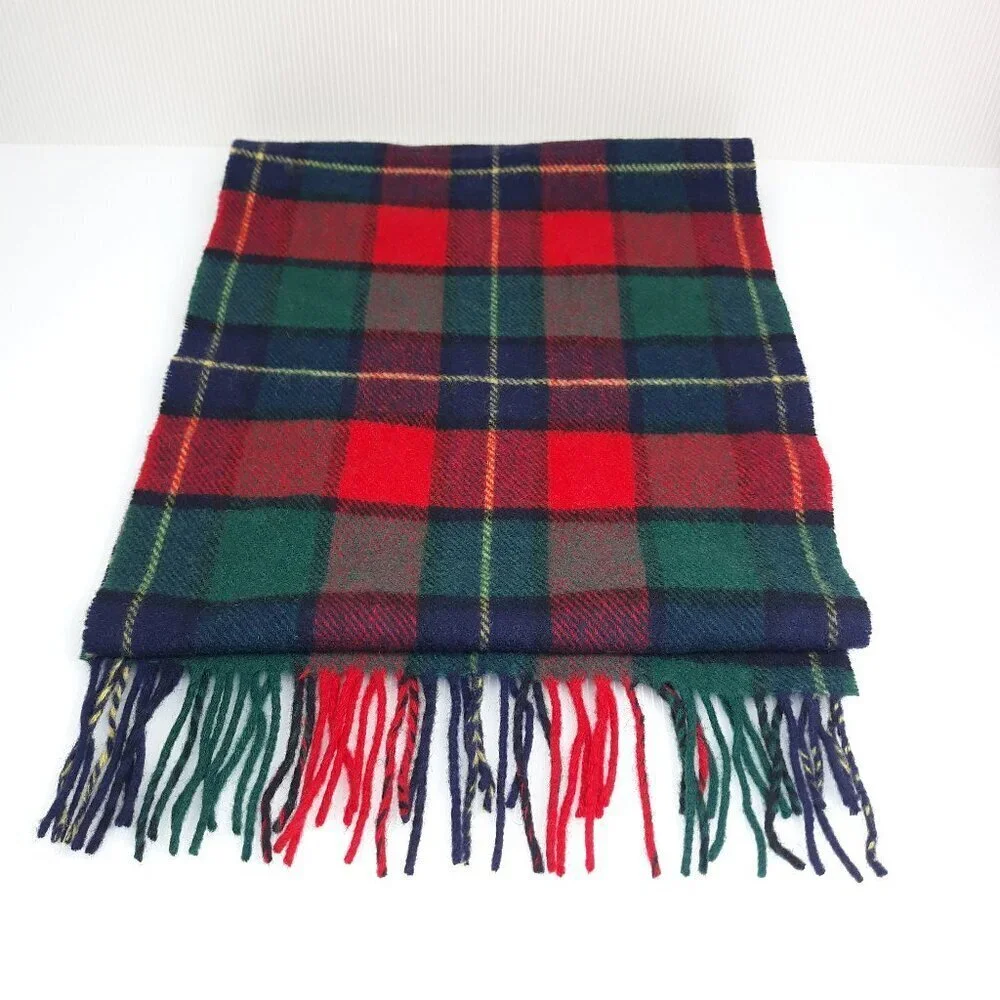 NWT John Hanly & Co. Lambswool Plaid Fringed Scarf Preppy Academia Winter Cozy